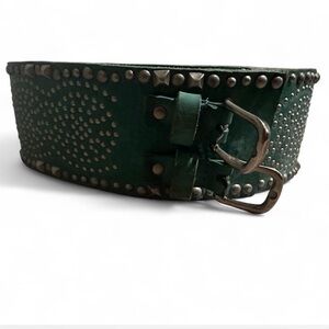 Studded Green Leather Belt